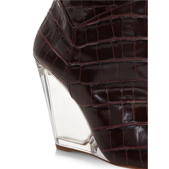 Stuart Weitzman Lucite Croc-Embossed Leather Wedge Boots - Picture 6 of 15
